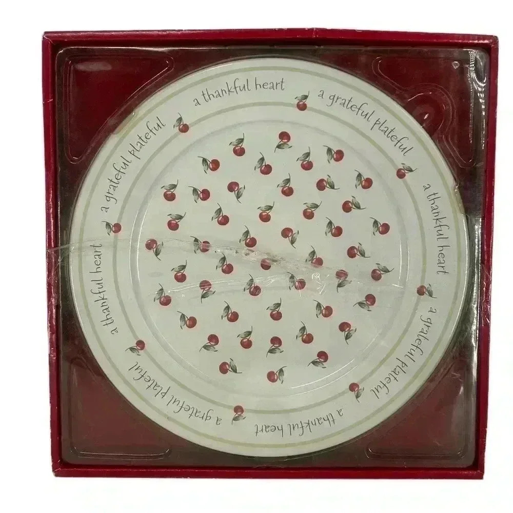 HALLMARK APPRECIATION PLATTER PLATE GRATEFUL THANKFUL HEART CHERRIES 12 INCH